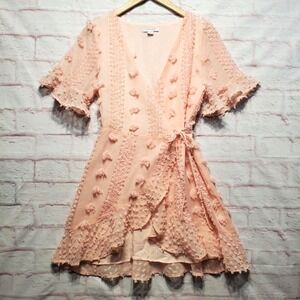 Favlux Blush Pink Swiss Dot Ruffle Wrap Coquette Twee Dress Feminine Boho Small